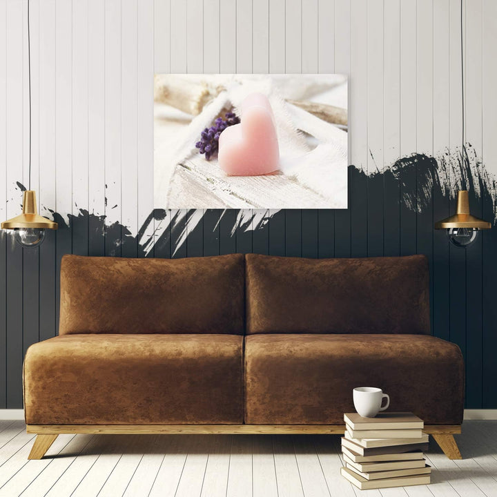 Feeby Bild auf Vlies Leinwand Herz Lavendel 90x60 cm Kunstdruck Modern Wandbilder Deko Flur Wohnzimm