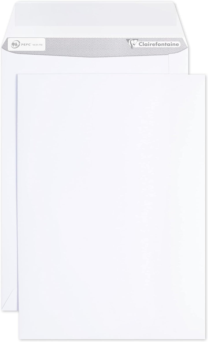 Clairefontaine 8044C - Karton mit 250 Versandtaschen weiss B5-176x250mm, selbstklebend, 90g, 1 Karto