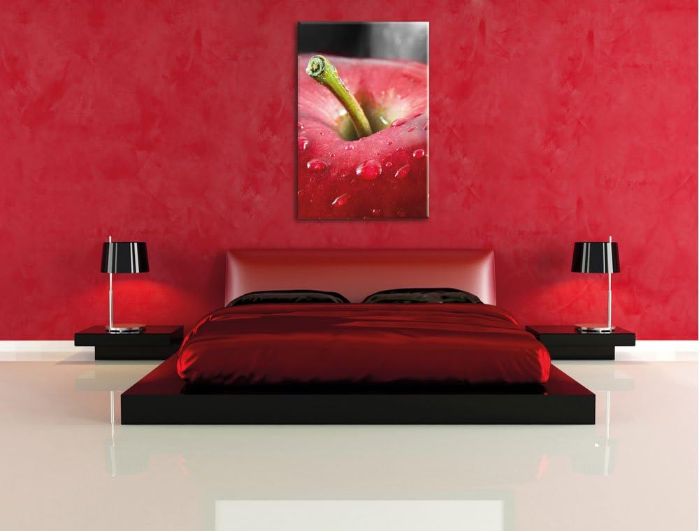 Pixxprint knackiger Apfel mit Wassertropfen als Leinwandbild/Grösse: 100x70 cm/Wandbild/Kunstdruck/f