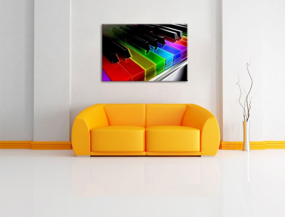 Piano Rainbow Colours, Bunte Klaviertasten Neon Lights Effekt, Format: 100x70 auf Leinwand, 100x70