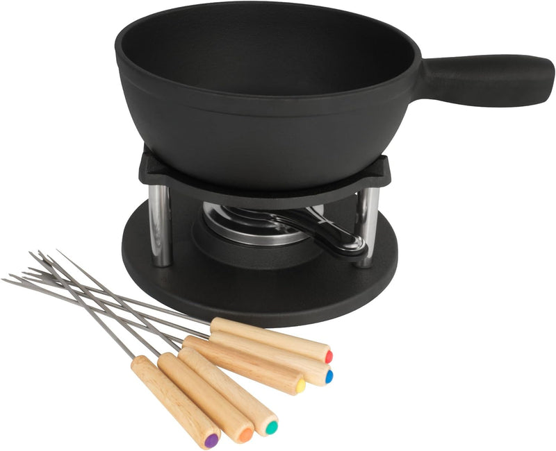 BBQ-Toro Gusseisen Fondue Set für 6 Personen | 2 Liter | Fondueset 9 teilig mit Brenner und Gabeln |