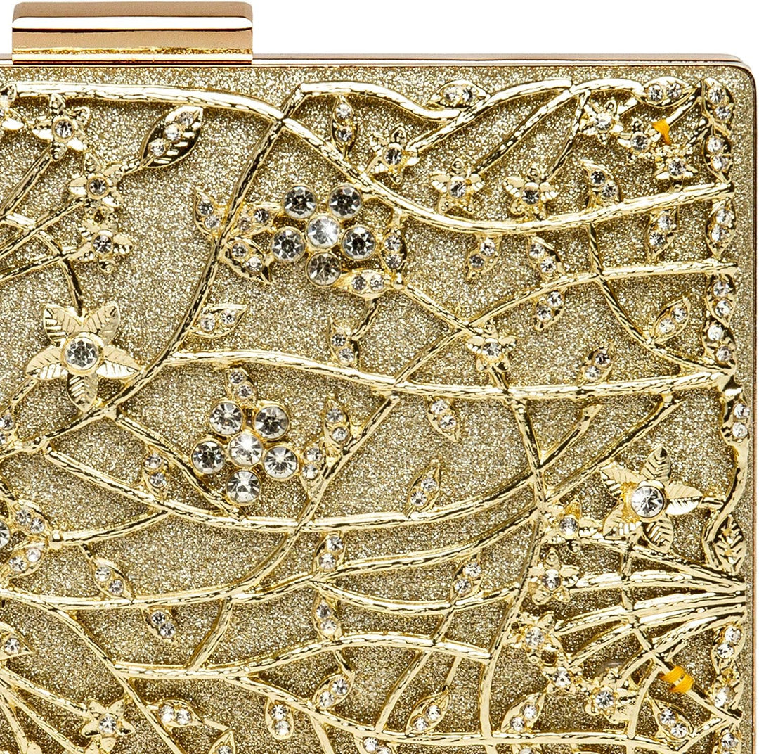 Caspar TA528 aussergewöhnliche elegante Damen Box Clutch mit floralem Metalldekor Einheitsgrösse Gol