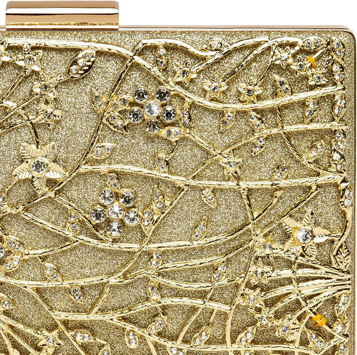 Caspar TA528 aussergewöhnliche elegante Damen Box Clutch mit floralem Metalldekor Einheitsgrösse Gol