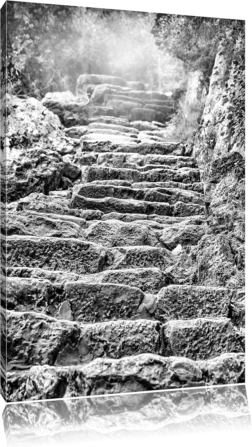 Pixxprint Schöne alte Steintreppe/Format: 100x70cm / Leinwandbild fertig bespannt Wandbild Kunstdruc