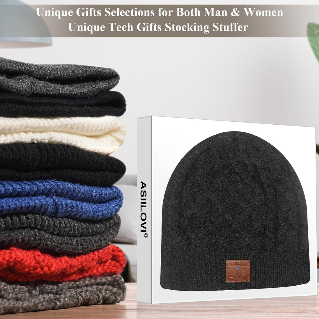 ASIILOVI Bluetooth-Mütze mit Bluetooth 5.0, kabellos, gestrickt, Wintermütze mit abnehmbarem integri