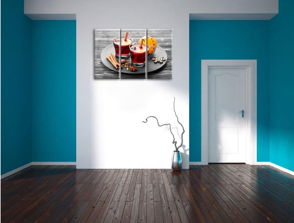 Pixxprint Aromatischer Glühwein mit Zimt Schwarz/Weiss 3-Teiler Leinwandbild 120x80 Bild auf Leinwan