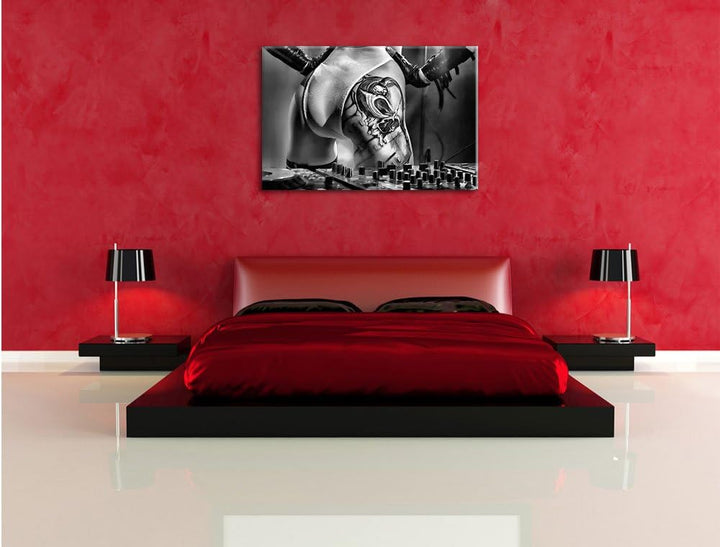 Pixxprint Sexy Frau am Plattenpult als Leinwandbild/Grösse: 100x70 cm/Wandbild/Kunstdruck/fertig bes