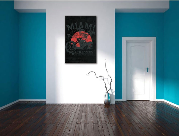 Dark Miami-Choppers black Bild auf Leinwand, XXL riesige Bilder fertig gerahmt mit Keilrahmen, Kunst