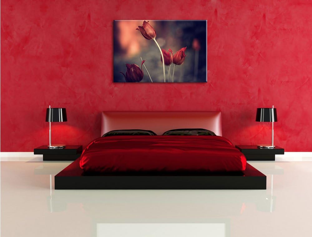 Edle Tulpen im Abendlicht Format: 100x70 auf Leinwand, XXL riesige Bilder fertig gerahmt mit Keilrah