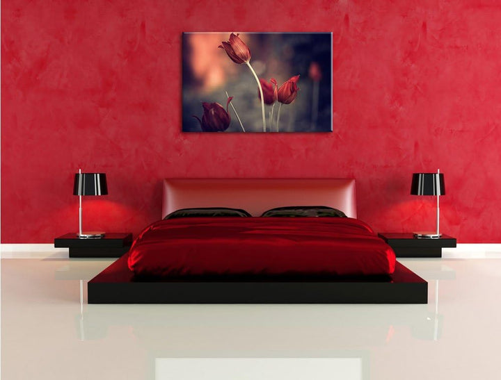 Edle Tulpen im Abendlicht Format: 100x70 auf Leinwand, XXL riesige Bilder fertig gerahmt mit Keilrah