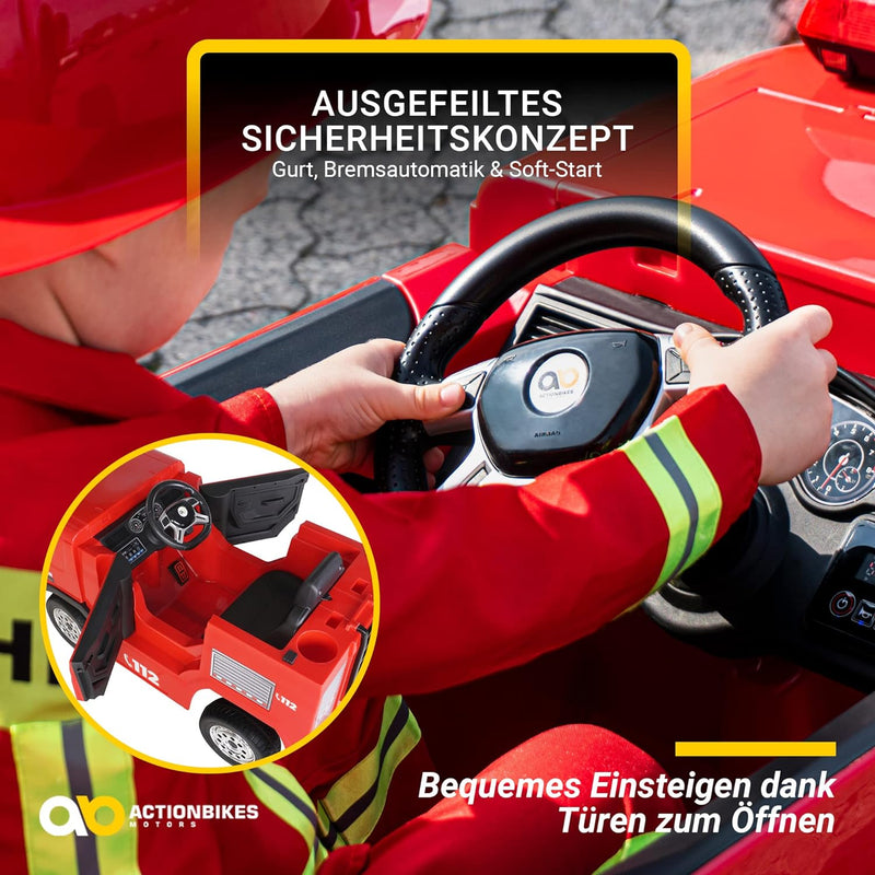 Actionbikes Motors Kinder Elektroauto Feuerwehr SX1818 | 2,4 Ghz Fernbedienung - 2 Motoren 12V 35Wat