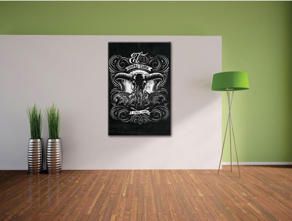 Dark Chupacabra skull black Bild auf Leinwand, XXL riesige Bilder fertig gerahmt mit Keilrahmen, Kun