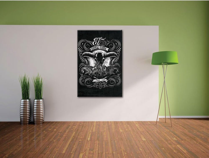 Dark Chupacabra skull black Bild auf Leinwand, XXL riesige Bilder fertig gerahmt mit Keilrahmen, Kun