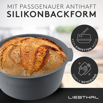 LIEBTHAL Gusseisen Topf Brot backen - Robuster Brottopf mit passgenauer Antihaft-Silikoneinlage - Be