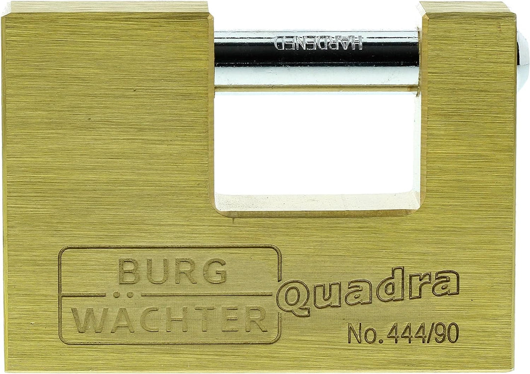 Burg Wächter Vorhängeschloss, Quadro 444 90 SB, Inkl. 2 Schlüssel, Bügelstärke: 12 mm Messing