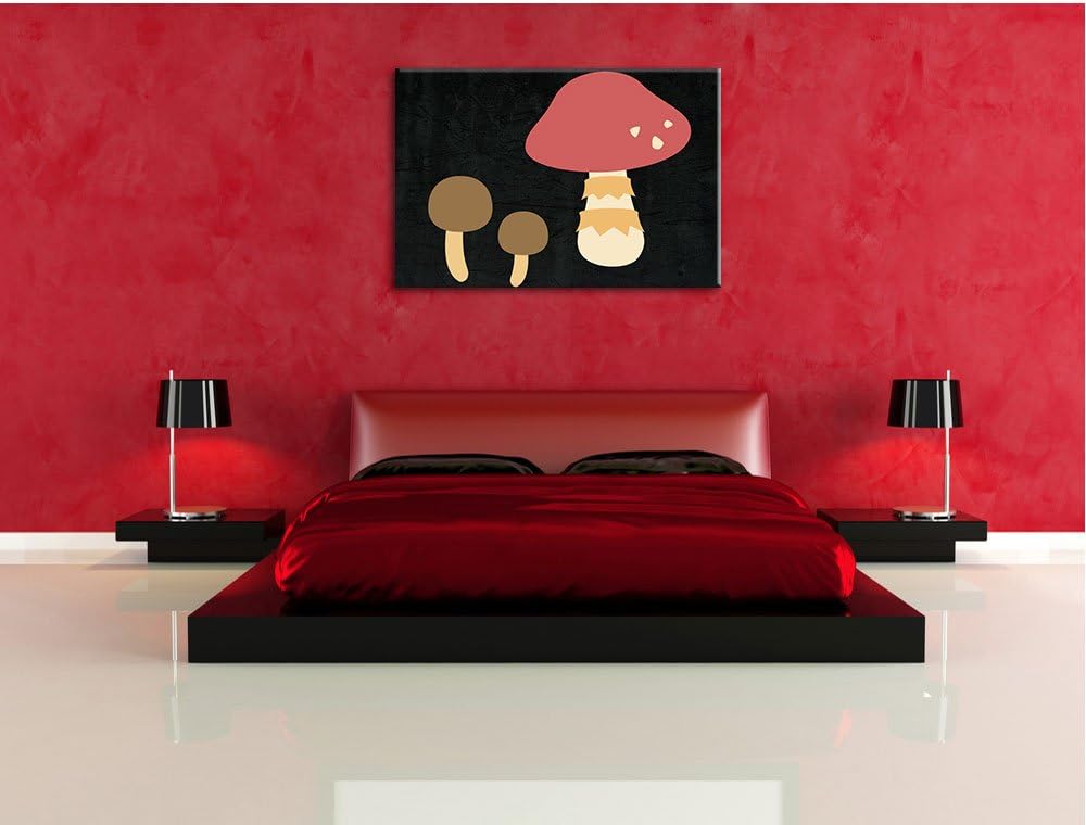 Süsse Pilze schwarz, Format: 100x70 auf Leinwand, XXL riesige Bilder fertig gerahmt mit Keilrahmen,