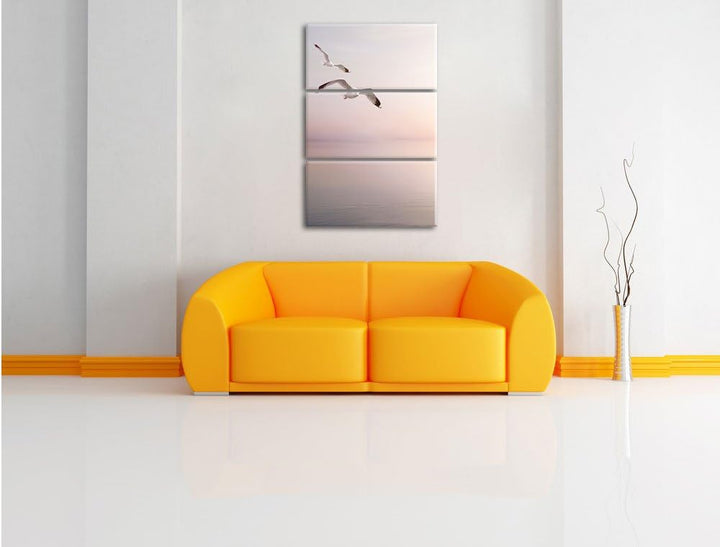 Pixxprint Möwen am Meer bei Sonnenaufgang als Leinwandbild/Grösse: 3 Teilig (120x80) cm/Wandbild/Kun