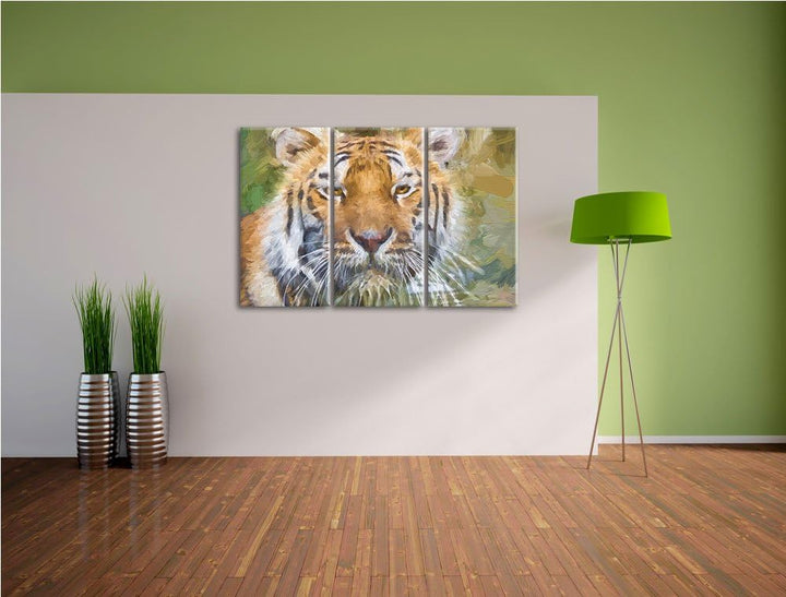 Tiger im Wasser NewArt 3-Teiler Leinwandbild 120x80 Bild auf Leinwand, XXL riesige Bilder fertig ger