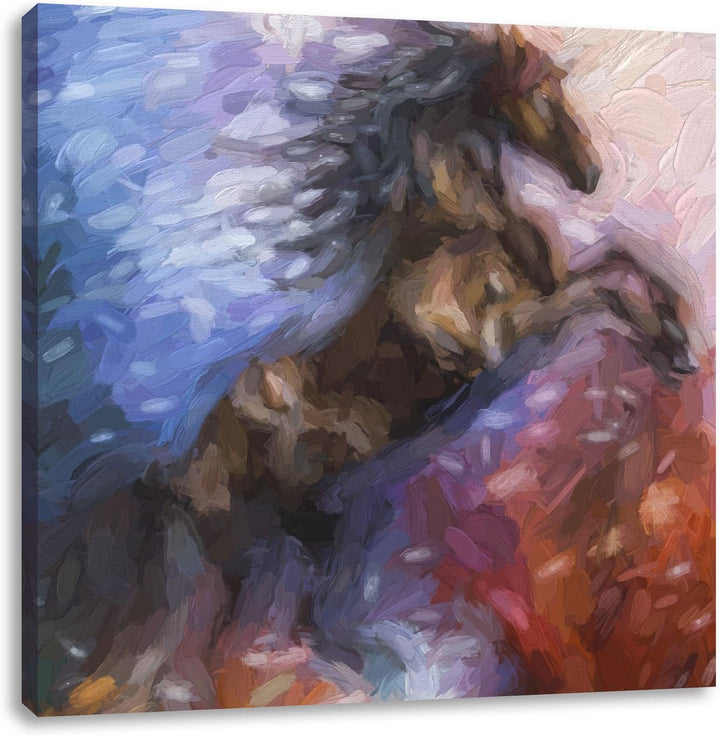 Pixxprint Traumhaftes schwarzes Einhorn als Leinwandbild Quadratisch| Grösse: 70x70 | Wandbild| Kuns