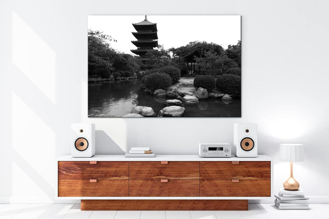 deyoli Japanischer Zen-Garten Effekt: Schwarz&Weiss,Format: 80x60 als Leinwandbild, Motiv fertig ger