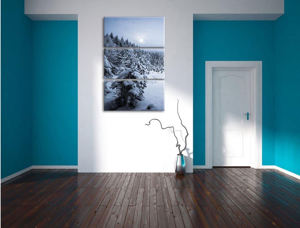 Pixxprint Winterlandschaft vereister See 3-Teiler Leinwandbild 120x80 Bild auf Leinwand