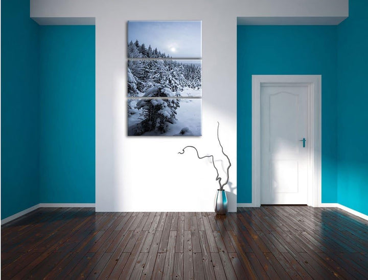 Pixxprint Winterlandschaft vereister See 3-Teiler Leinwandbild 120x80 Bild auf Leinwand