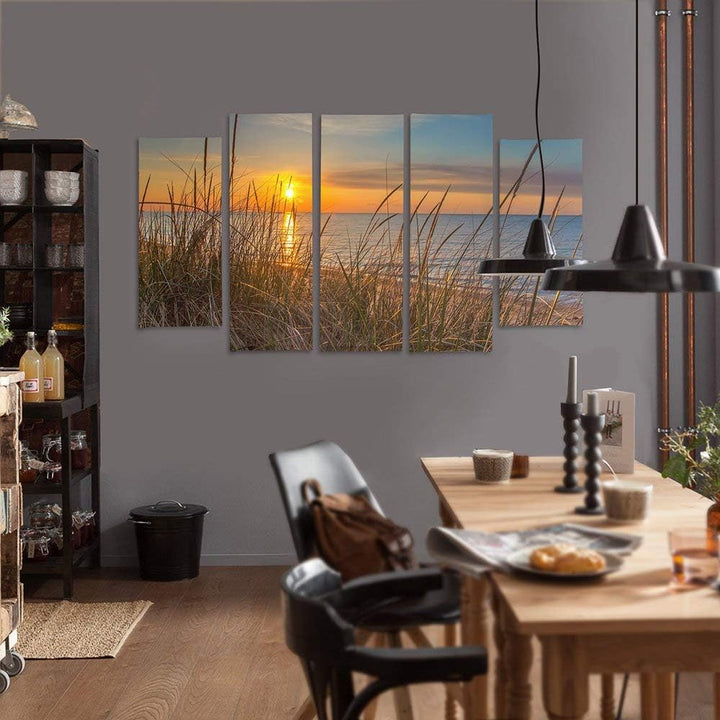 Feeby Frames, Leinwandbild Bilder Wand Bild - 5 Teile - Wandbilder Kunstdruck (Sonnenuntergang, GELB