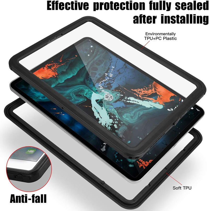 AICase Hülle für IPad Pro 11 Zoll 2018 wasserdichte Hülle mit Kickstand Lanyard,360 Rundum Schutz Tr