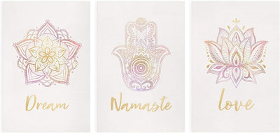 Bilderwelten Leinwand-Bild 3-teilig - Mandala Namaste Gold rosa - 3X 150x100cm - Canvas, 3x 150x100c