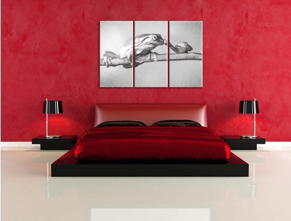 Pixxprint Frosch und Schnecke Kunst als Leinwandbild 3 teilig/Grösse: 3 Teilig (120x80) / Wandbild/K