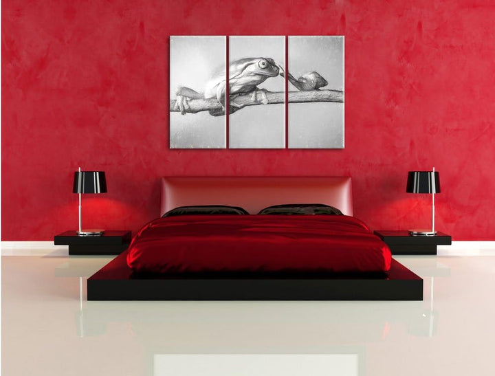 Pixxprint Frosch und Schnecke Kunst als Leinwandbild 3 teilig/Grösse: 3 Teilig (120x80) / Wandbild/K