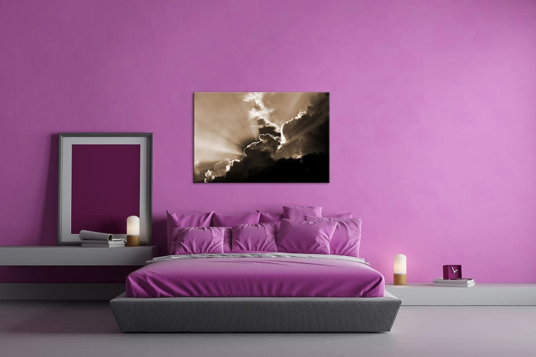 deyoli Sonnendurchbrechende Wolkendecke Format: 120x80 als Leinwand, Effekt: Sepia, Motiv fertig ger