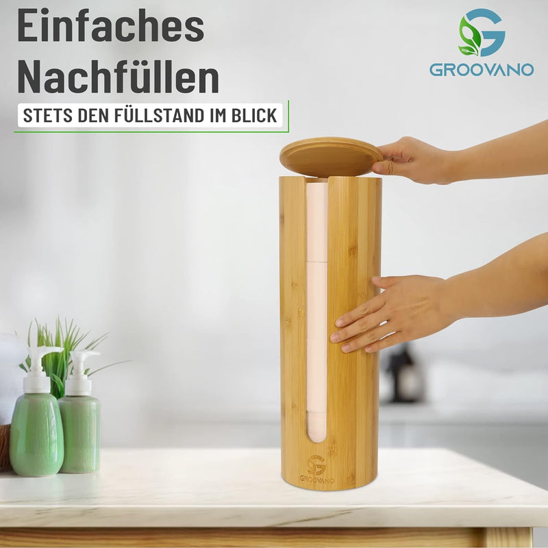 GROOVANO Ersatzrollenhalter aus Bambus für 4 Rollen, Toilettenpapierhalter Holz, Toilettenpapier Auf
