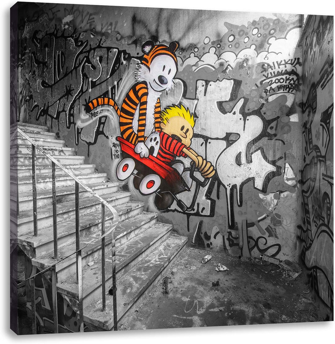 Pixxprint Tiger Grafitti in Berlin schwarz/weiss, Format: 70x70 auf Leinwand, 70x70