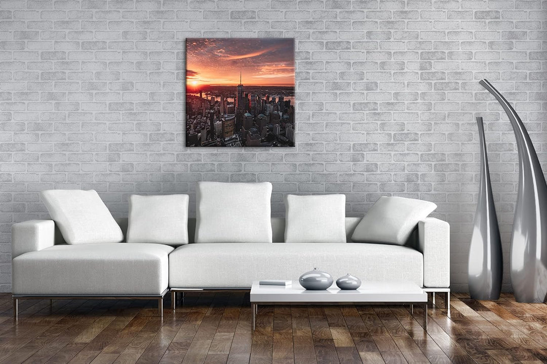 deyoli Skyline bei Sonnenuntergang Format: 60x60 cm als Leinwandbild, Motiv fertig gerahmt auf Echth