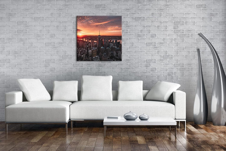 deyoli Skyline bei Sonnenuntergang Format: 60x60 cm als Leinwandbild, Motiv fertig gerahmt auf Echth