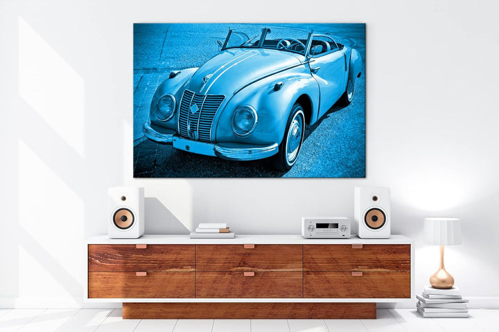 deyoli Alter Oldtimer klassiker Format 80x60 Effekt: Monocrome Blau als Leinwandbild, Motiv fertig g