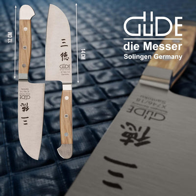 GÜDE Solingen - Santoku Messer geschmiedet, 14 cm, Olivenholz, ALPHA OLIVE, Doppelkropf, Handmade Ge