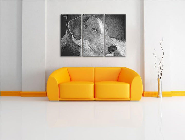 Jack Russel Terrier ruht sich aus NewArt 3-Teiler Leinwandbild 120x80 Bild auf Leinwand, XXL riesige