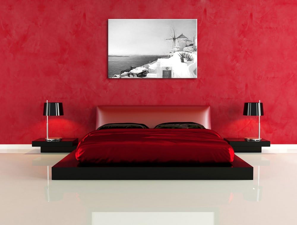Pixxprint weisse Häuser in Griechenland als Leinwandbild/Grösse: 100x70 cm/Wandbild/Kunstdruck/ferti