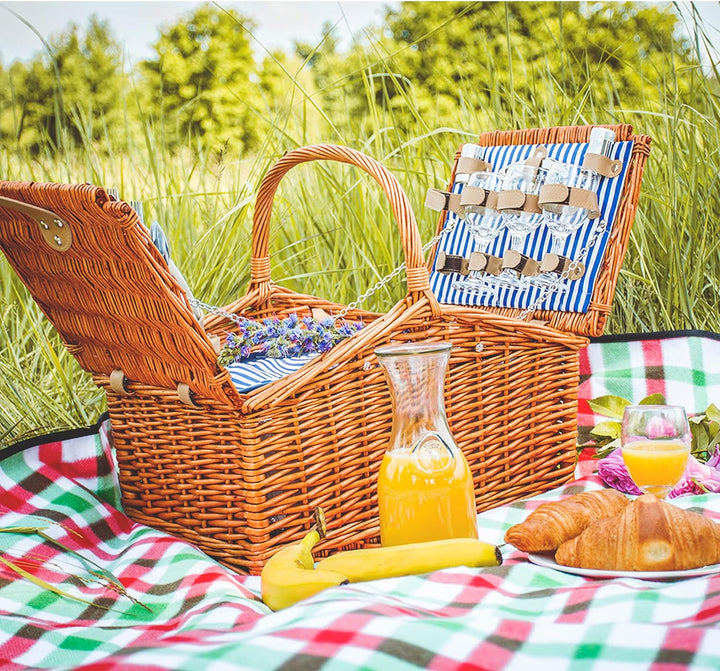 Zolta Picknickkorb 4 Personen - Korb mit Deckel - Weidenkorb mit Picknick Geschirr und Thermischer E