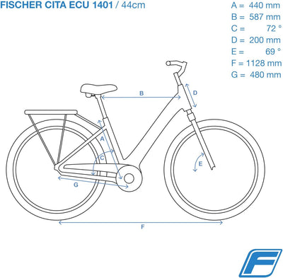 Fischer E-Bike City, CITA ECU 1401 Elektrofahrrad für Damen und Herren, RH 44 cm, Frontmotor 32 Nm,