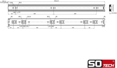 SOTECH 2 Paar (4 Stück) Vollauszüge KV1-45-H45-L650-NF 650 mm (eingeschoben) Kugelführung kugelgelag