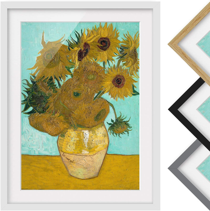 Bild mit Rahmen - Vincent Van Gogh - Vase mit Sonnenblumen - Weiss, 70 x 50 cm 70cm x 50cm Weiss, 70