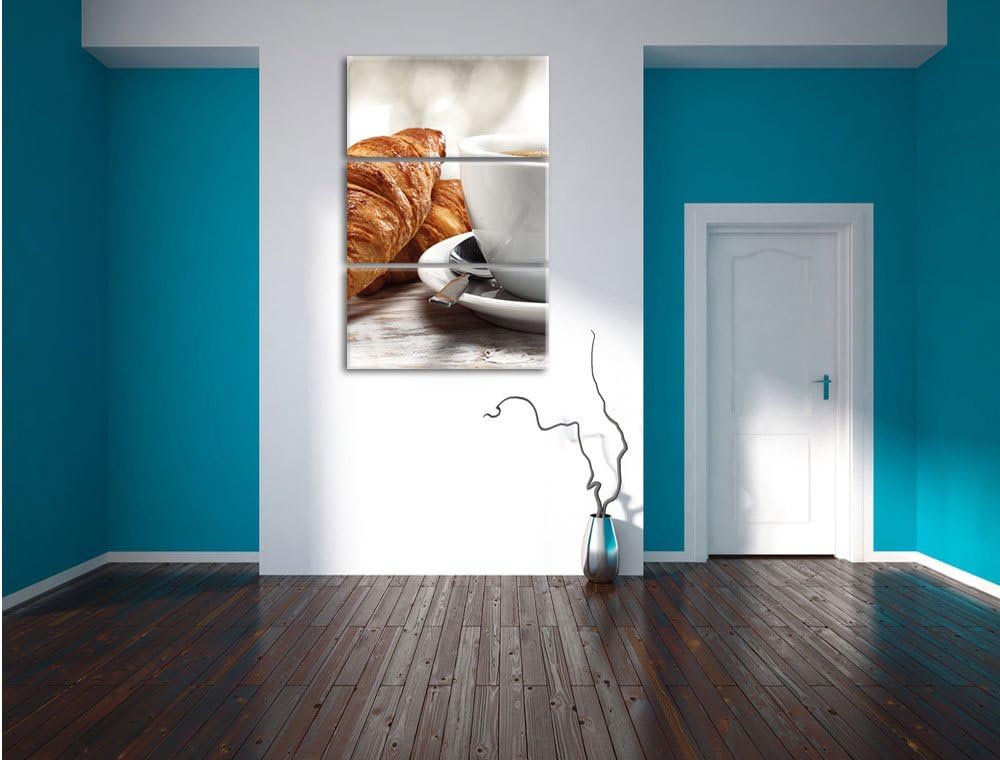Pixxprint Frische Croissants und Kaffee als Leinwandbild/Grösse: 3 Teilig (120x80 cm) cm/Wandbild/Ku