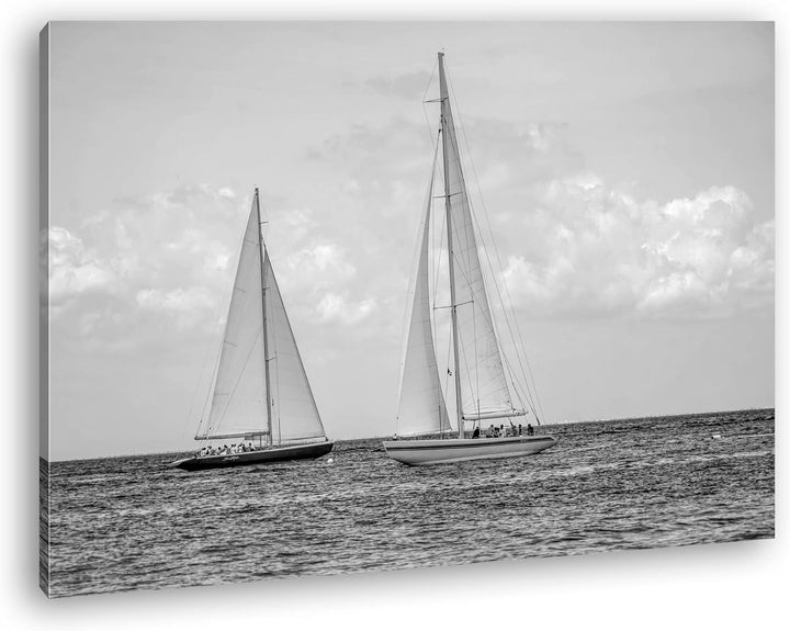 Segelboote in der Karibik Effekt: Schwarz/Weiss Format: 80x60 als Leinwandbild, Motiv fertig gerahmt
