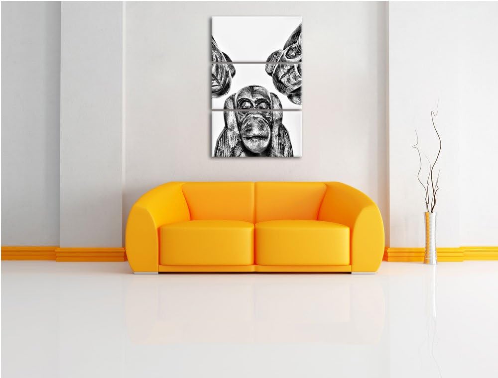 Pixxprint Monocrome, Nichts hören, Nichts sehen, Nichts Sagen, Skelette 3-Teiler Leinwandbild 120x80