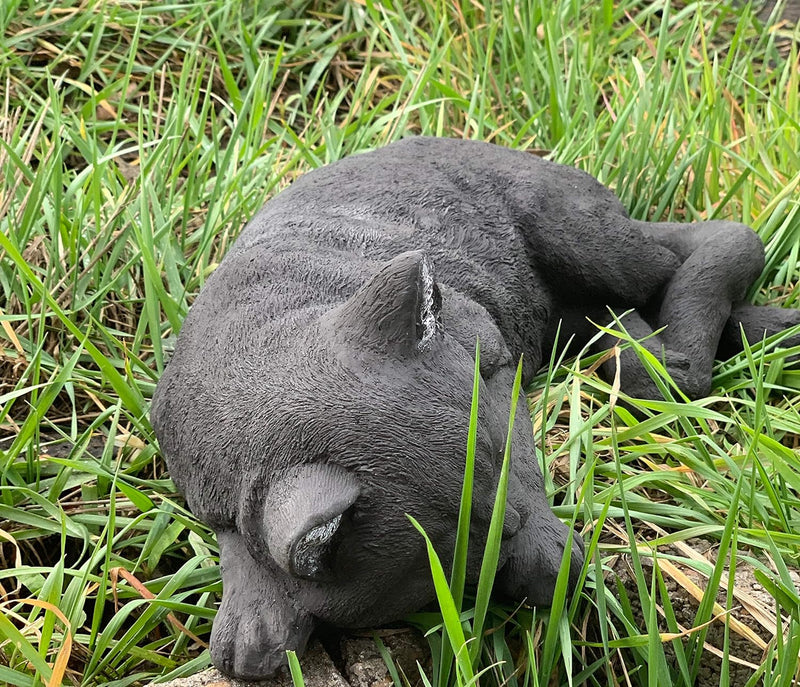 Stone and Style Steinfigur grosse Schwarze Katze schlafend Gartenfigur frostfest wetterfest