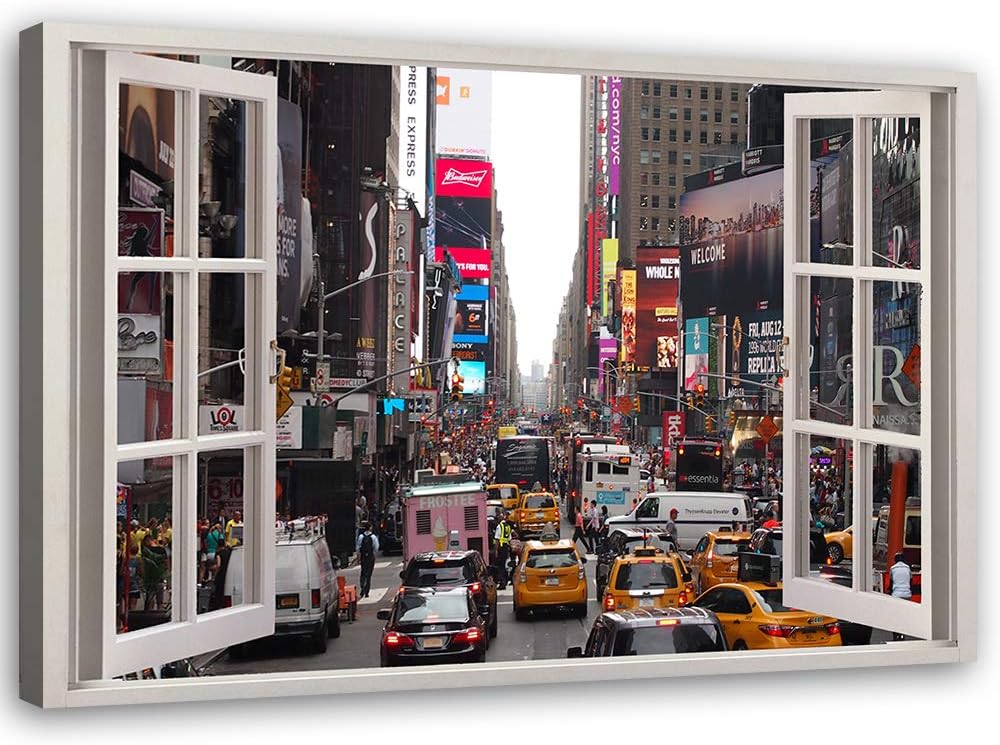 Feeby Wandbild New York Druckbild Leinwandbild Fenster-Illusion mehrfarbig 90x60 cm Leinwandbild 90x