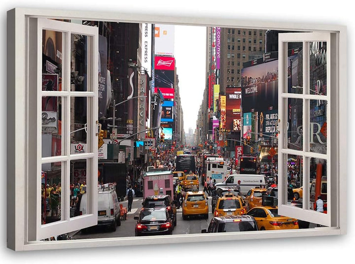 Feeby Wandbild New York Druckbild Leinwandbild Fenster-Illusion mehrfarbig 90x60 cm Leinwandbild 90x